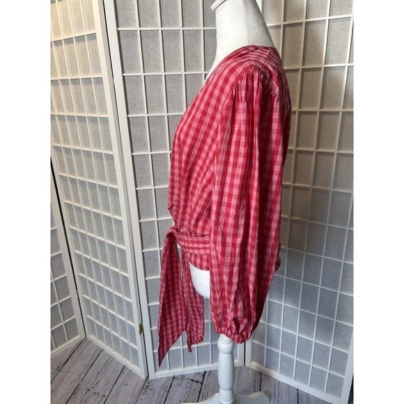 Draper James Eloquii Red & White Gingham Print Blouse 14 Rockabilly Coquette - Picture 6 of 10